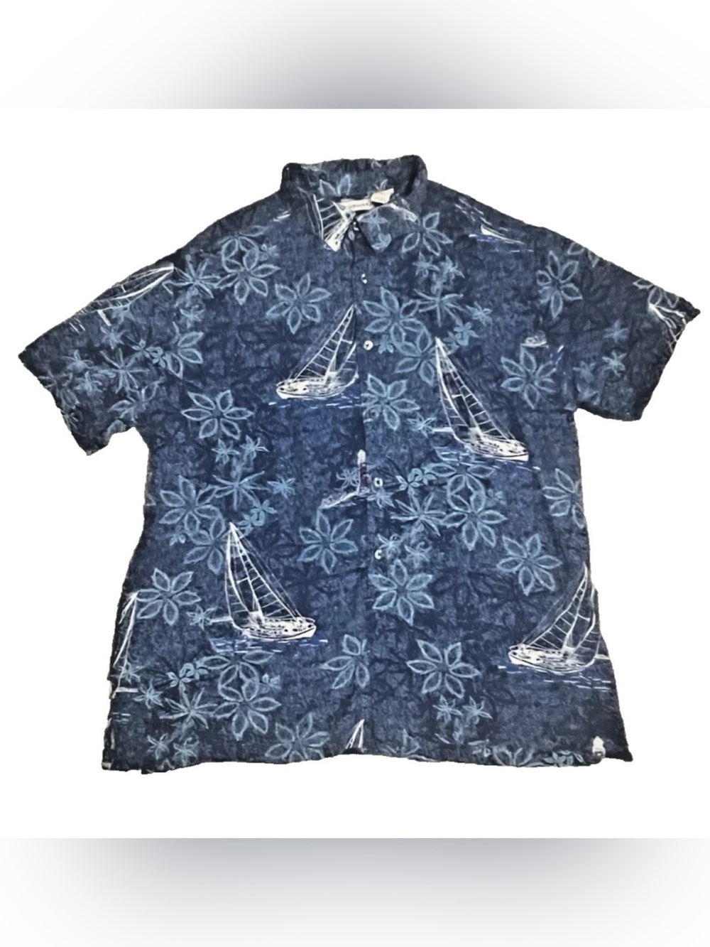 Cubavera Nautical Button-Up Short Sleeve Shirt Mens Size Large